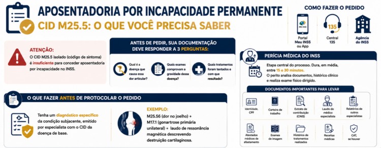 CID M25.5 pode aposentar pelo INSS? Saiba como! 3 infográfico explicando cuidados ao fazer o pedido de aposentadoria por CID M25.5