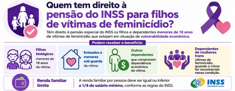 Nova regra garante pensão do INSS a filhos de vítimas de feminicídio 2 infográfico explicando pensão para filhos de vítimas de feminicídio