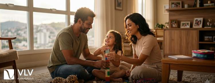 Guarda dos filhos após divórcio: como funciona? 3 família com os filhos representando guarda dos filhos após o divórcio