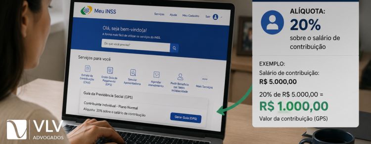 mulher fazendo contribuição de 20% do INSS para garantir aposentadoria