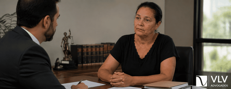 Pensão por morte: novas regras, valor e quem tem direito 5 viúva conversando com advogado sobre pensão por morte