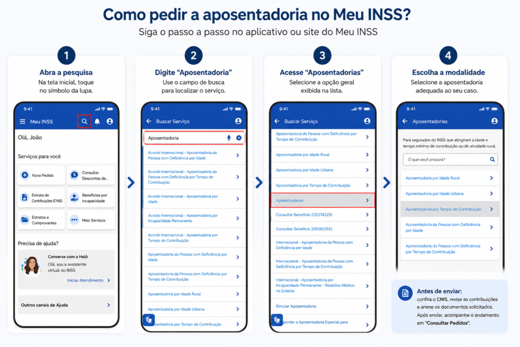 Aposentadoria do homem: tipos, requisitos e como funciona 2 imagem representando como pedir a aposentadoria no meu inss