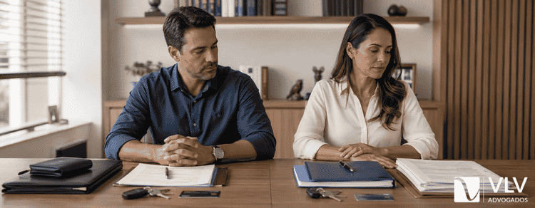 Separação total de bens: direitos, herança e vantagens 1 casal se divorciando com o regime da separação total de bens