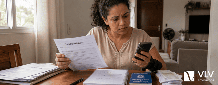 Como comprovar doença ocupacional: o que o INSS exige 1 Trabalhadora em dúvida sobre como comprovar doença ocupacional