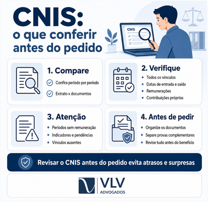 CNIS: o que é e como emitir Extrato de Contribuição? 2 Infográfico com checklist para conferir dados do CNIS antes do benefício.