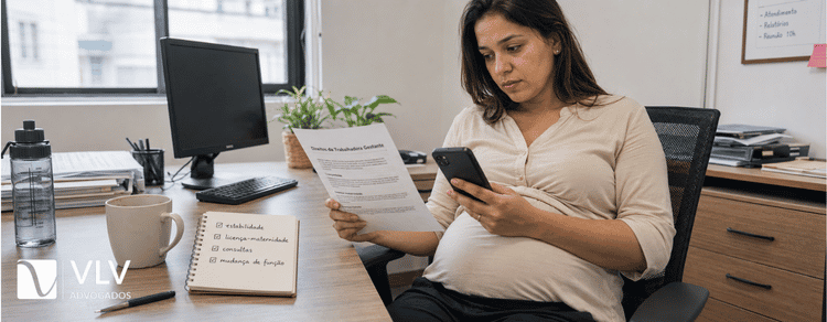 Direitos da gestante no trabalho: o que a lei garante a você 1 Mulher buscando direitos da gestante no trabalho