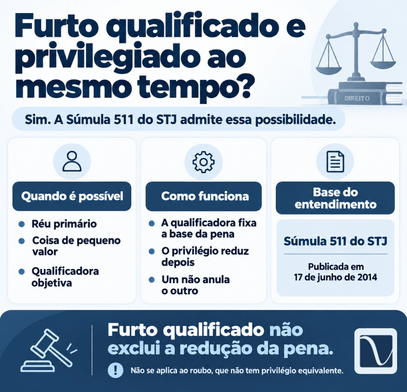 Furto qualificado-privilegiado: é possível? Entenda a Súmula 511 2 É possível furto qualificado e privilegiado ao mesmo tempo?
