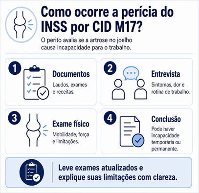 CID M17: artrose do joelho aposenta pelo INSS? 3 imagem informativa como ocorre a perícia do INSS por CID M17