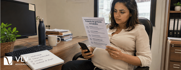 Proteção à gestante no trabalho: leis e decisões que garantem seus direitos 1 Mulher descobrindo a proteção à gestante no trabalho