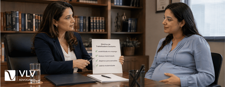 Direitos da gestante no trabalho: o que a lei garante a você 2 Advogada explicando direitos da gestante no trabalho