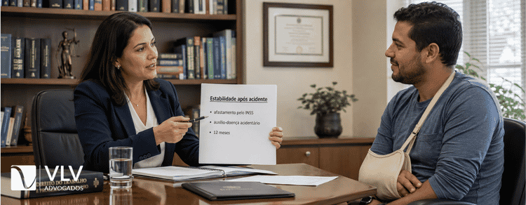 O acidente de trabalho dá direito à estabilidade? 2 Advogada explicando direito à estabilidade por acidente de trabalho