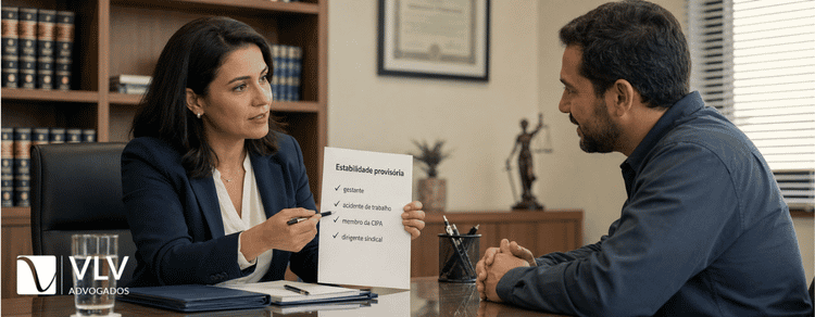 Advogada explicando estabilidade provisória