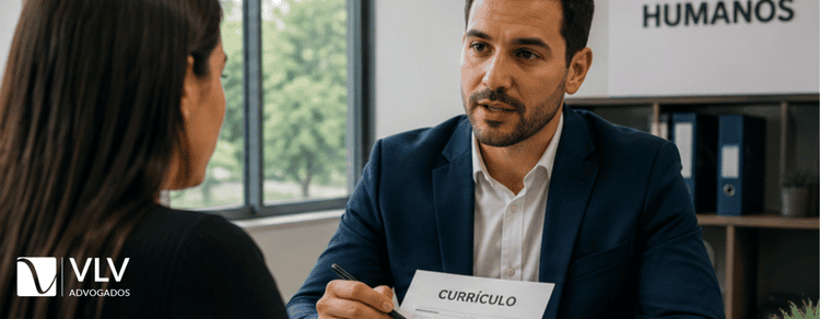 Advogado auxiliando mulher preoupada com a possibilidade do processo trabalhista prejudicar um novo emprego