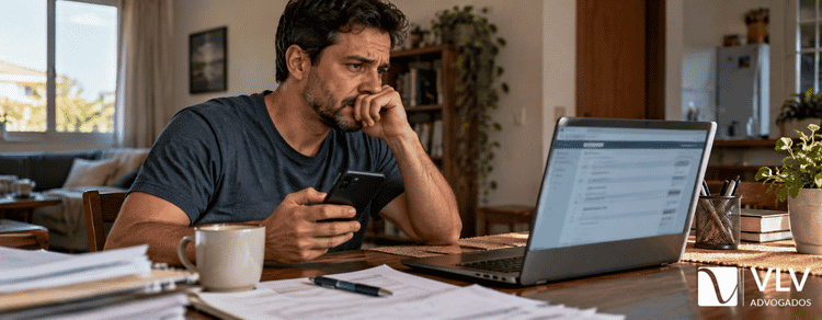 Apareceu “juntada de petição”? Entenda o que isso significa! 1 Homem lendo documento com “juntada de petição”