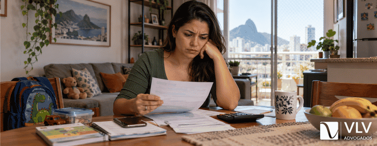 Nova regra de pensão alimentícia: o que muda no cálculo em 2026? 1 Mulher revisando nova regra de pensão alimentícia