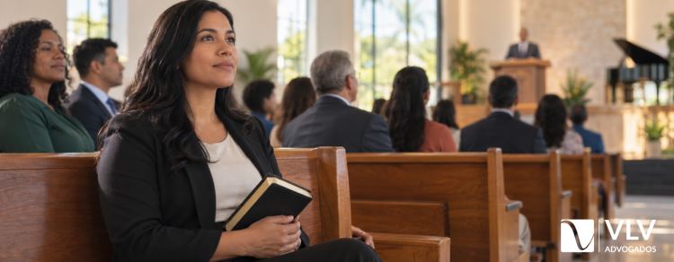 Negar folga no sábado por religião gera rescisão indireta? 1 imagem representando mulher em igreja adventista sem folga no sábado