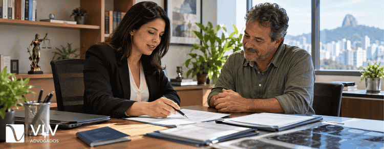 Doenças que permitem o saque do FGTS: lista atualizada 3 Homem pesquisando doenças que permitem o saque do FGTS com advogada