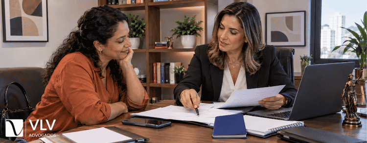 FGTS atrasado: quando vira rescisão indireta? O que fazer! 3 Trabalhadora preocupada com FGTS atrasado, consultando advogada
