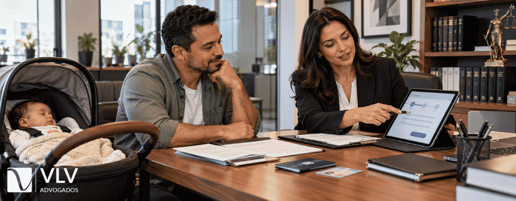 Advogada explicando salário-maternidade